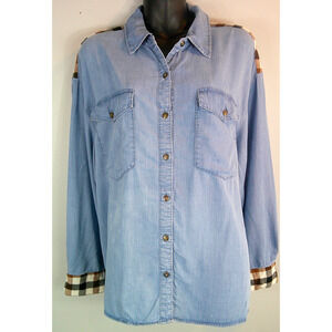 CATO Button down Jean Shirt with Black & Brown Plaid Women's 18/20W